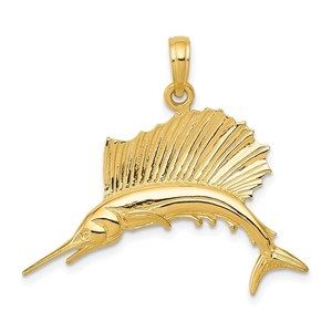 14k Yellow Gold Polished Sailfish Necklace Charm Pendant
